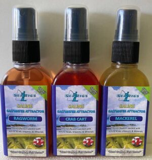 Sea Fishing Natural "Saline" Bait Sprays x3 - Crab Cart - Mackerel & Ragworm