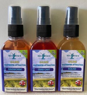 Sea Fishing Natural "Saline" Bait Sprays x3 -RAGWORM - CRAB CART & SQUID