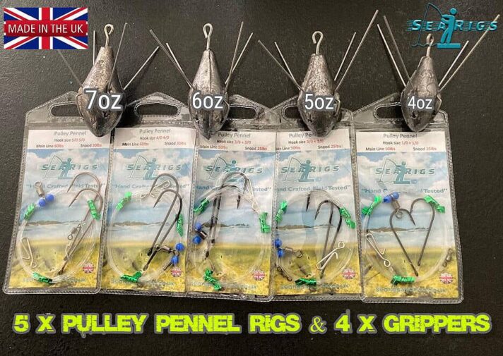 Sea Fishing 4 Super Breakaway Gripper Weights & 5 Pulley Pennell clip down Rigs