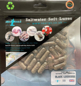 SEARIGS™ Welsh Black Lugworm - Sea Fishing Natural Bait Capsules "Fast Melt" x25