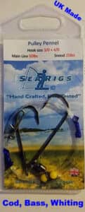 Sea Fishing Rig, 2 Hook Pulley (Pennel) 3/0 + 3/0 Cod & Bass x 10 By Searigs UK