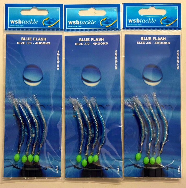 Silver Dreams, Blue Flash Saltwater Lures, Mackerel & Bass Feathers 4 lures x3 Packs