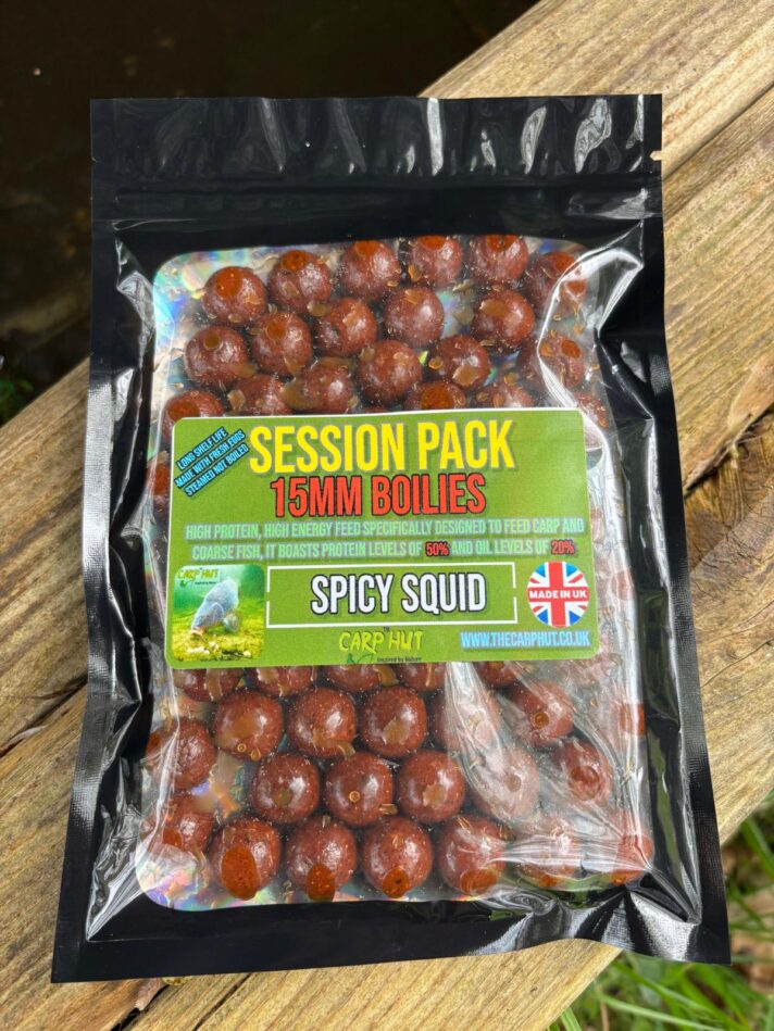 SPICY SQUID & GARLIC  Pre - Glugged Boilies 15mm Session Pack 65-70