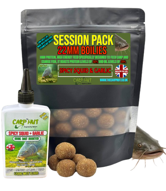 SPICY SQUID & GARLIC 22mm BOILIES & GLUG LARGE SESSION PACK 30/33 CATFISH & CARP