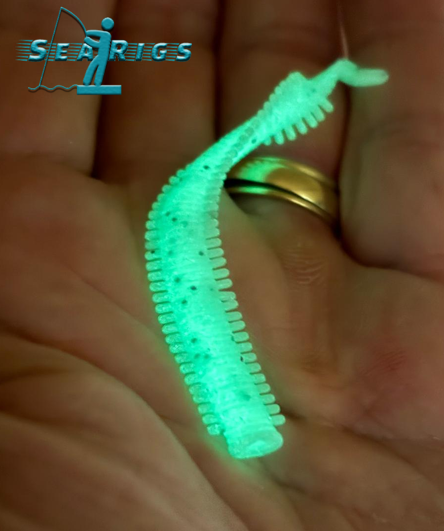 3" Sea Glow White Ragworm Lures - Flavoured with UV Bait Oil Gel